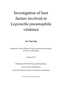 Investigation of Host Factors Involved in Legionella Pneumophila Virulence