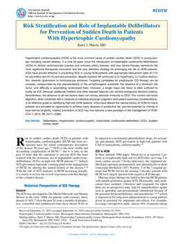 Risk Stratification and Role of Implantable Defibrillators for Prevention of Sudden Death in Patients with Hypertrophic Cardiomyopathy Barry J