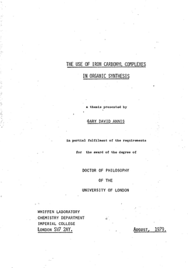 The Use of Iron Carbonyl Complexes in Organic
