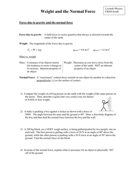 Weight and the Normal Force CRHS-South