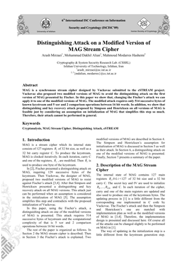 Distinguishing Attack on a Modified Version of MAG Stream Cipher Arash Mirzaei1, Mohammad Dakhil Alian2, Mahmoud Modarres Hashemi3