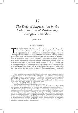 16 the Role of Expectation in the Determination of Proprietary Estoppel Remedies