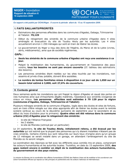 NIGER • Inondation Rapport De Situation 6 16 Septembre 2009