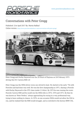 Conversations with Peter Gregg