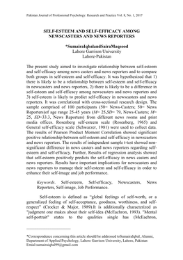 Self-Esteem and Self-Efficacy Among Newscasters and News Reporters