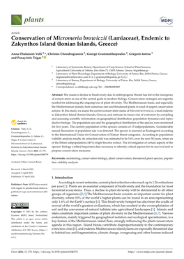 Conservation of Micromeria Browiczii (Lamiaceae), Endemic to Zakynthos Island (Ionian Islands, Greece)