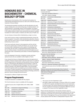 Honours Bsc in Biochemistry, a Major Or a Minor