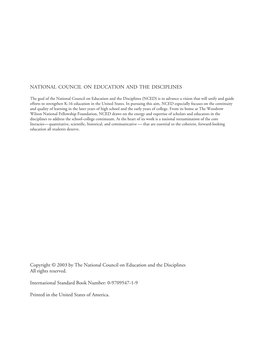 Quantitative Literacy: Why Numeracy Matters for Schools and Colleges, Held at the National Academy of Sciences in Washington, D.C., on December 1–2, 2001