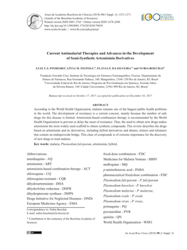 Current Antimalarial Therapies and Advances in the Development of Semi-Synthetic Artemisinin Derivatives