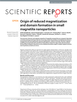 Origin of Reduced Magnetization and Domain Formation in Small
