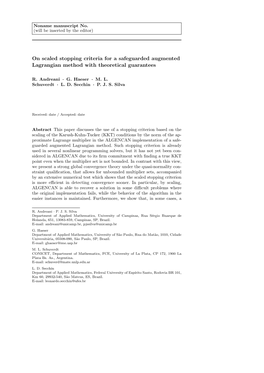 On Scaled Stopping Criteria for a Safeguarded Augmented Lagrangian Method with Theoretical Guarantees