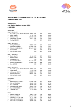 World Athletics Continental Tour - Bronze Meeting Results