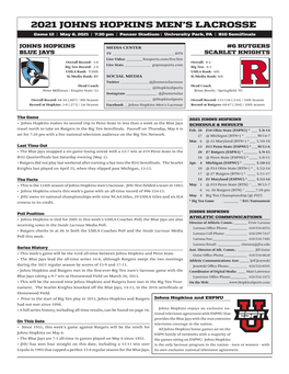 2021 Johns Hopkins Men's Lacrosse Johns Hopkins Game Results All Games (As of May 02, 2021)