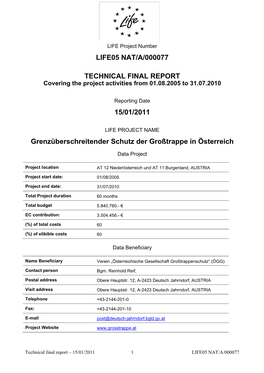 Life05 Nat/A/000077 Technical Final Report 15/01/2011
