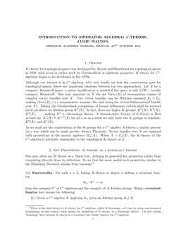 Introduction to (Operator Algebra) K-Theory, Jamie Walton, Operator Algebras Working Seminar, 26Th October 2018