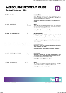 MELBOURNE PROGRAM GUIDE Sunday 29Th January 2012