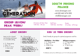 Group Lessons Peak Weeks 2018/19 Pricing France