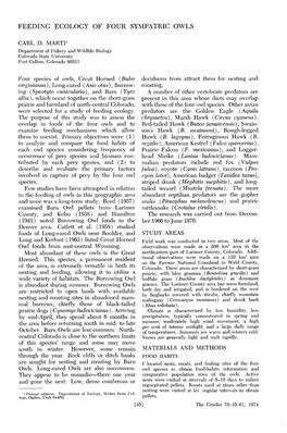 Feeding Ecology of Four Sympatric Owls