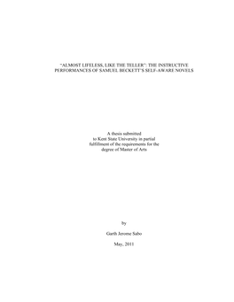 "Almost Lifeless, Like the Teller": the Instructive Performances of Samuel Beckett's Self-Aware Novels