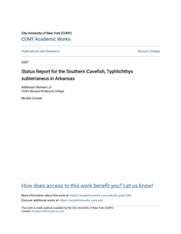 Status Report for the Southern Cavefish, Typhlichthys Subterraneus in Arkansas