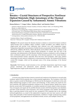 Borates—Crystal Structures of Prospective Nonlinear Optical Materials: High Anisotropy of the Thermal Expansion Caused by Anharmonic Atomic Vibrations