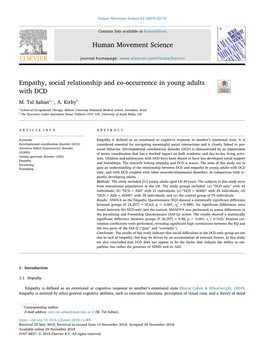 Empathy, Social Relationship and Co-Occurrence in Young Adults with DCD T ⁎ M