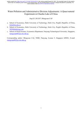 Water Pollution and Administrative Division Adjustments: a Quasi-Natural Experiment in Chaohu Lake of China