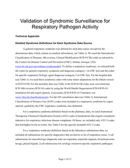 Validation of Syndromic Surveillance for Respiratory Pathogen Activity