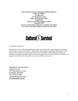 1 Observations on the State of Indigenous Human Rights in Papua New Guinea in Light of the UN Declaration on the Rights Of