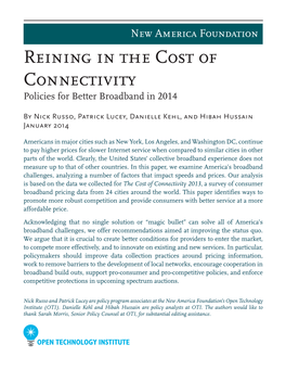 Reining in the Cost of Connectivity Policies for Better Broadband in 2014