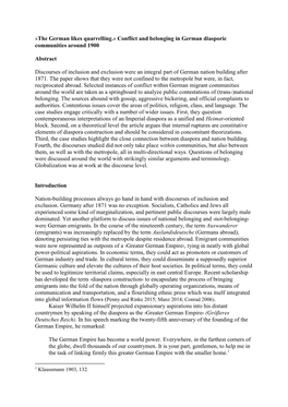 Conflict and Belonging in German Diasporic Communities Around 1900