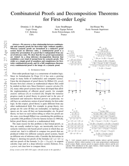 Combinatorial Proofs and Decomposition Theorems for First