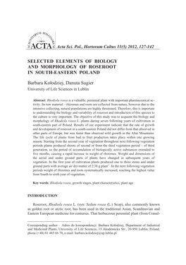 Selected Elements of Biology and Morphology of Roseroot in South-Eastern Poland