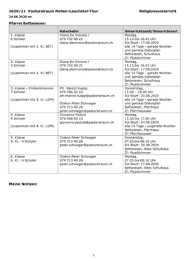 2020/21 Pastoralraum Nollen-Lauchetal-Thur Religionsunterricht 24.06.2020 Nn