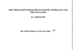 The Operations Research Systems Approach and the Manager