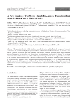 A New Species of Euphlyctis (Amphibia, Anura, Dicroglossidae) from the West Coastal Plains of India