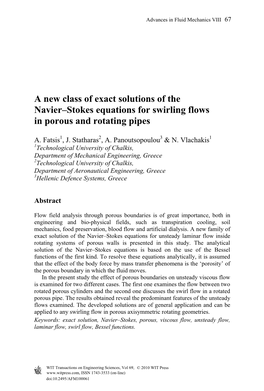 A New Class of Exact Solutions of the Navier–Stokes Equations for Swirling Flows in Porous and Rotating Pipes