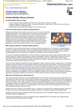 Oxalate Bladder Stones (Canine) - Veterinarypartner.Com - a VIN Company! Page 1 of 3