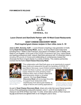 Laura Chenel and Starchefs Partner with 10 West Coast Restaurants for GOAT CHEESE DISCOVERY WEEK