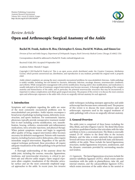 Review Article Open and Arthroscopic Surgical Anatomy of the Ankle