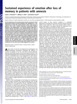 Sustained Experience of Emotion After Loss of Memory in Patients with Amnesia