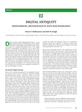 Digital Antiquity Transforming Archaeological Data Into Knowledge