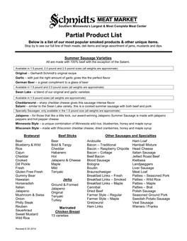 Partial Product List