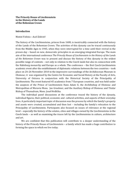 The Princely House of Liechtenstein in the History of the Lands of the Bohemian Crown Introduction the History of the Liecht