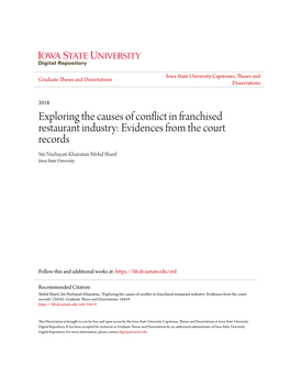 Exploring the Causes of Conflict in Franchised Restaurant Industry: Evidences from the Court Records Siti Nurhayati Khairatun Mohd Sharif Iowa State University