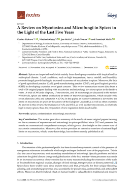 A Review on Mycotoxins and Microfungi in Spices in the Light of the Last Five Years