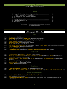 Jen Anderson: Discography 1 Contents 1. Discography Chronology