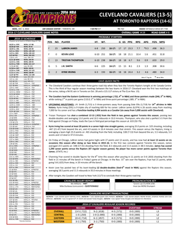 Cleveland Cavaliers (13-5) at Toronto Raptors (14-6)