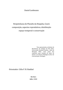 Daniel Loebmann Herpetofauna Do Planalto Da Ibiapaba