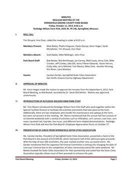 MINUTES REGULAR MEETING of the SPRINGFIELD-GREENE COUNTY PARK BOARD Friday, October 11, 2013, 8:30 A.M